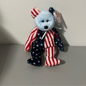 Ty Beanie Baby Spangle Bear Stars & Stripes Patriotic Teddy Blue Face NWT 1999